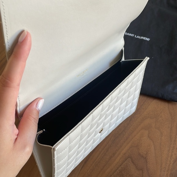 YSL Monogram Flap Clutch Bag in Quilted Smooth Leather - Picture 8 of 13